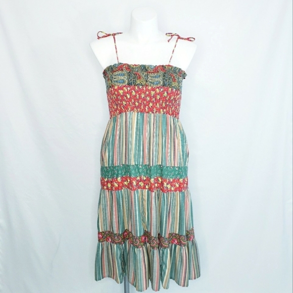 *Last Chance* Vintage Smocked Tiered Floral Midi Dress Boho Cottagecore - Picture 2 of 16